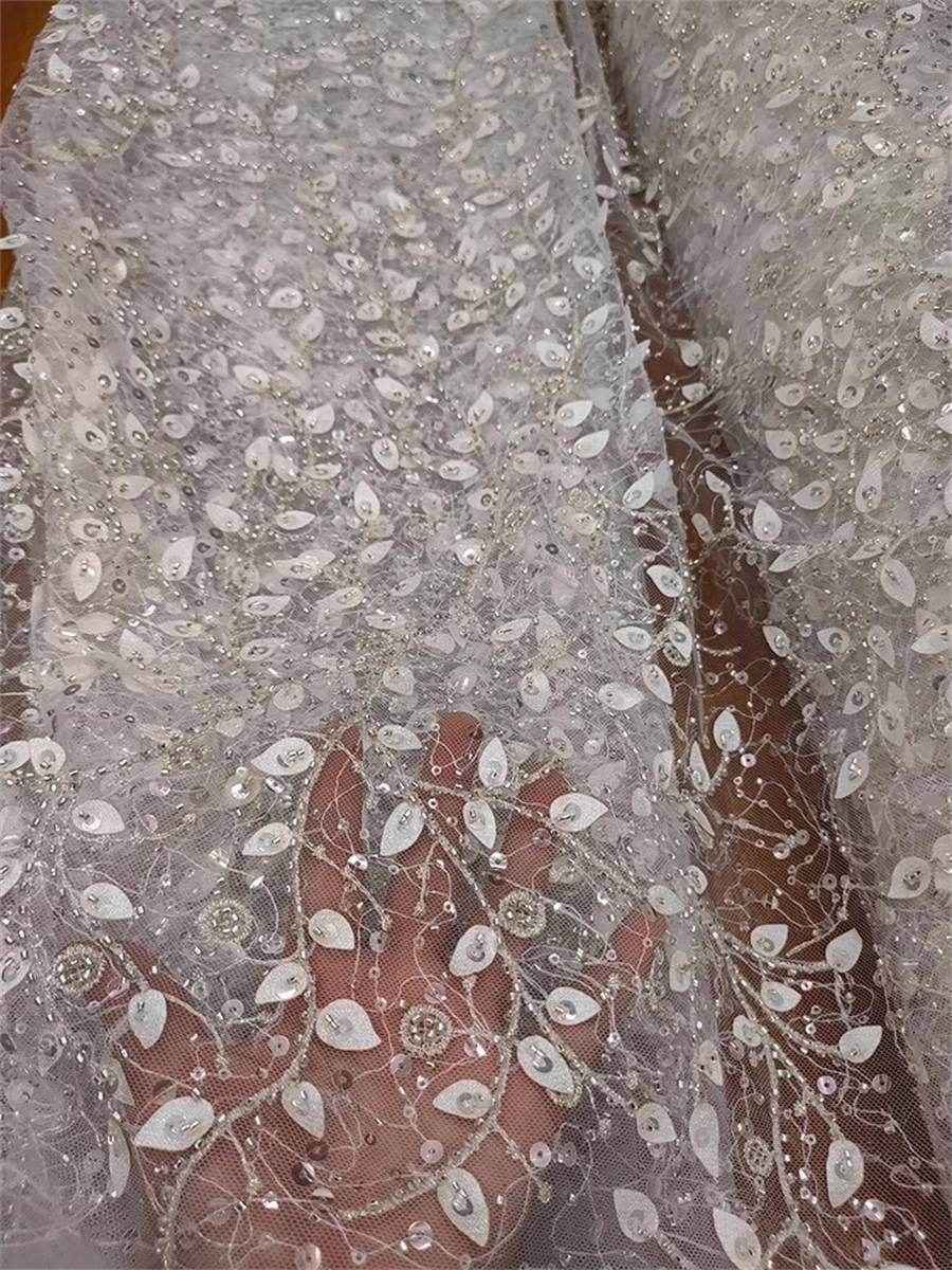 Embroidered Beaded Bridal Lace Fabric for Wedding Dresses - 1 Yard | CID RX114