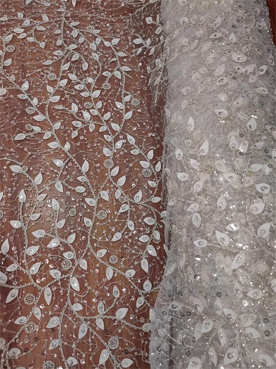 Embroidered Beaded Bridal Lace Fabric for Wedding Dresses - 1 Yard | CID RX114