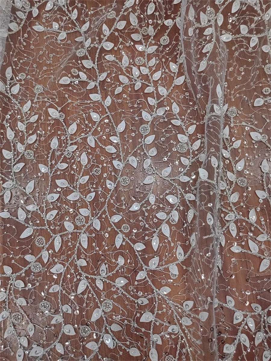 Embroidered Beaded Bridal Lace Fabric for Wedding Dresses - 1 Yard | CID RX114