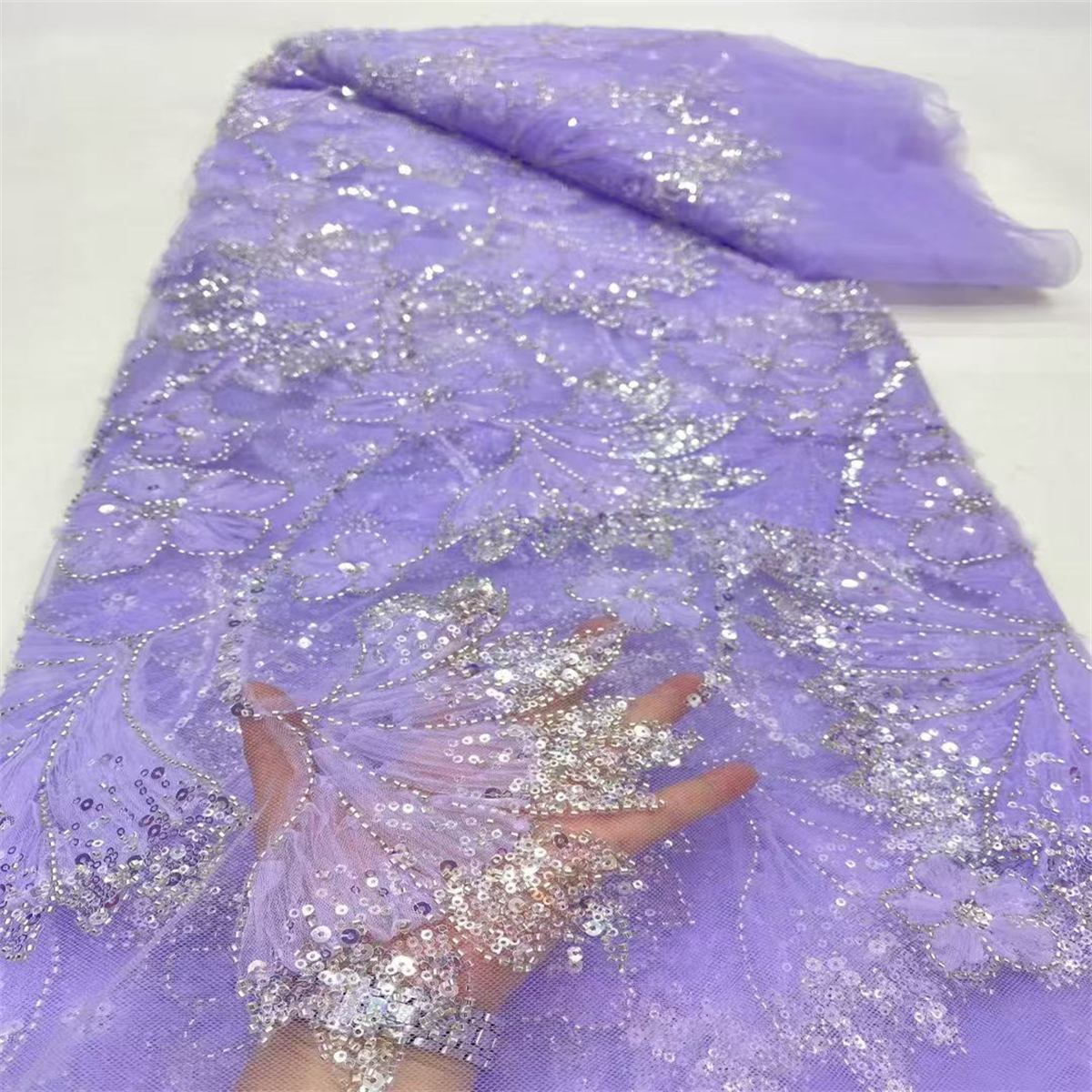Beaded Lace Fabric for Dresses - 5 Yards | SID LIL094