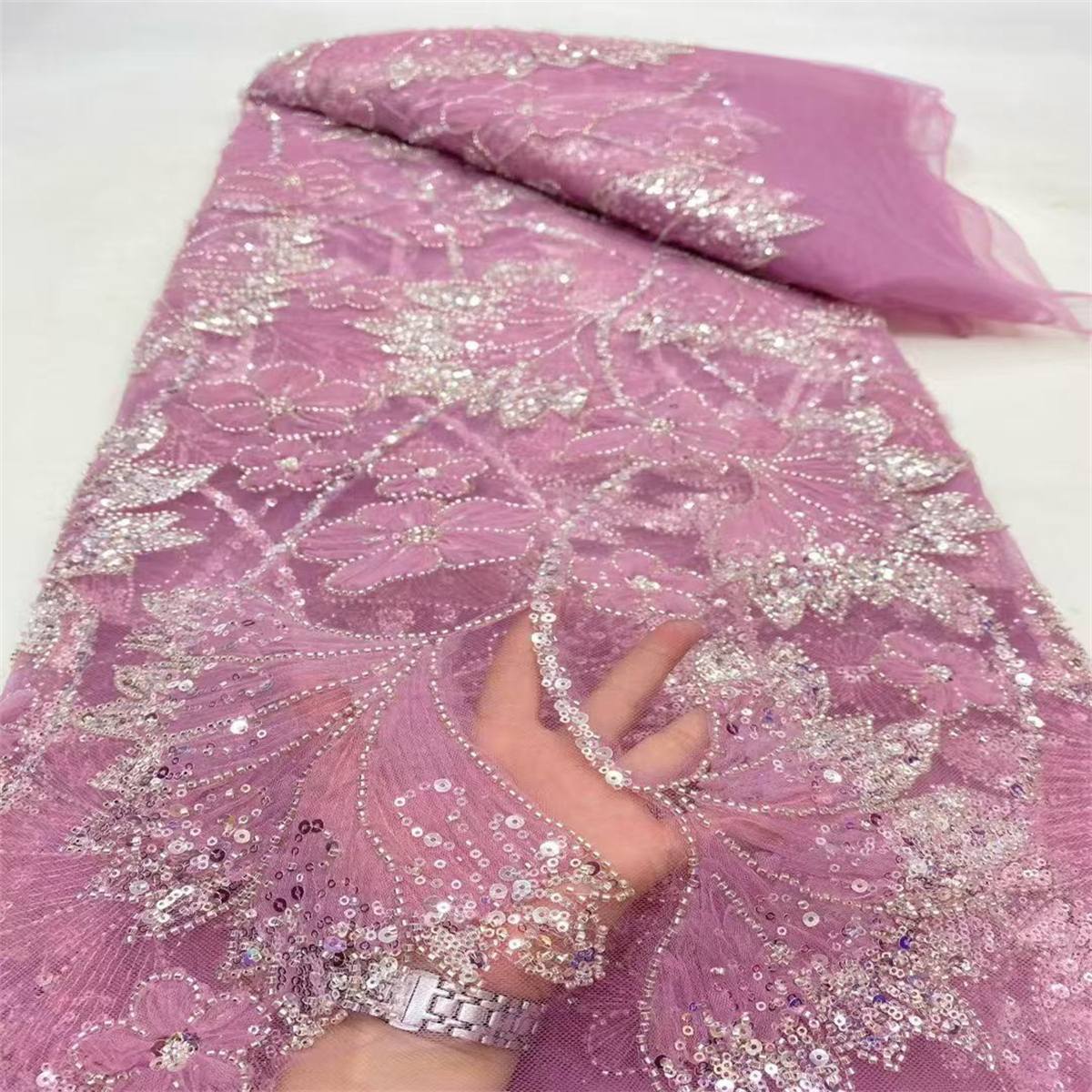 Beaded Lace Fabric for Dresses - 5 Yards | SID LIL094