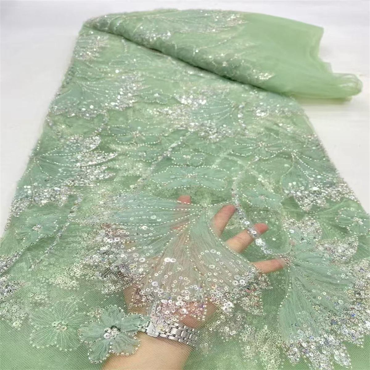 Beaded Lace Fabric for Dresses - 5 Yards | SID LIL094