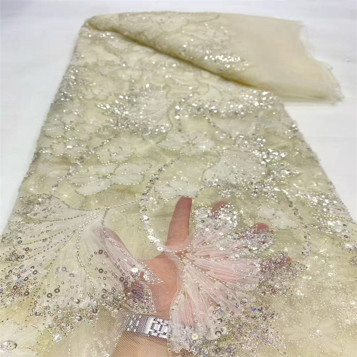 Beaded Lace Fabric for Dresses - 5 Yards | SID LIL094