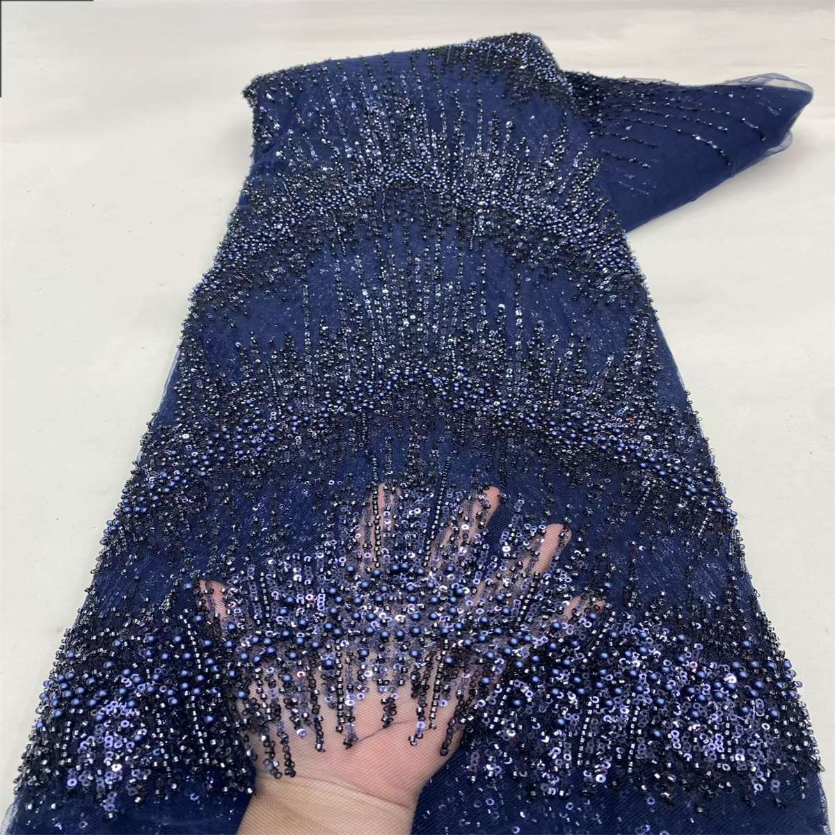 Beaded Fabric for Prom Dresses - 5 Yards, Embellished Tulle Fabric with Beads, Sequins, Pearls