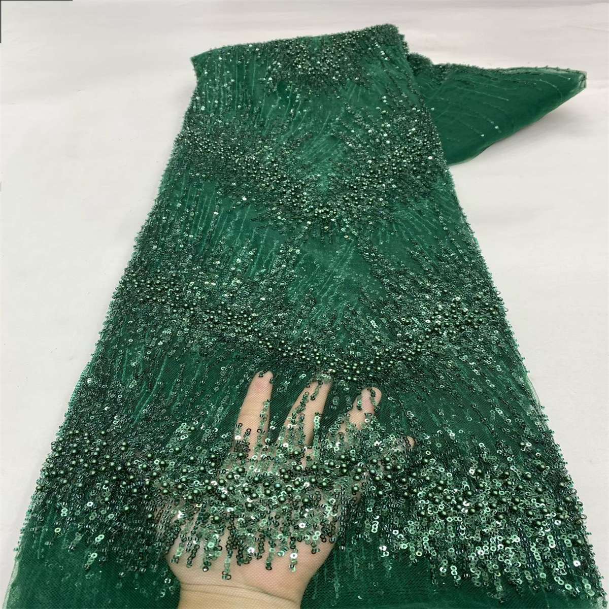 Beaded Fabric for Prom Dresses - 5 Yards, Embellished Tulle Fabric with Beads, Sequins, Pearls