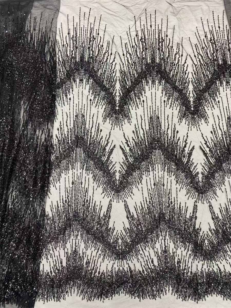 Beaded Fabric for Prom Dresses - 5 Yards, Embellished Tulle Fabric with Beads, Sequins, Pearls