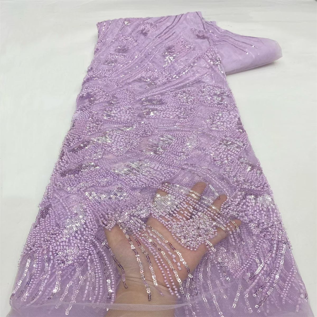 Beaded Fabric for Prom Dresses - 5 Yards, Embellished Tulle Fabric with Beads, Sequins, Pearls