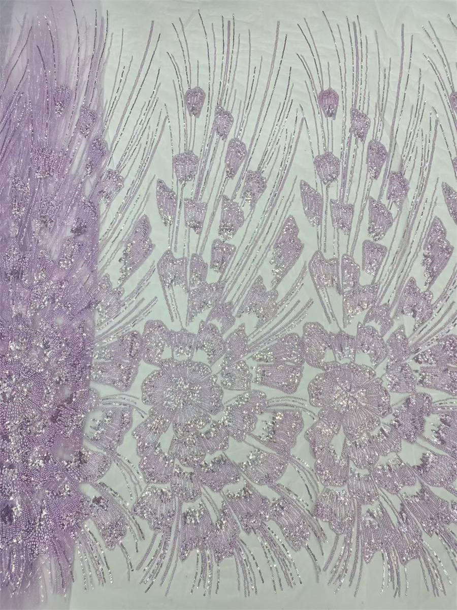 Beaded Fabric for Prom Dresses - 5 Yards, Embellished Tulle Fabric with Beads, Sequins, Pearls