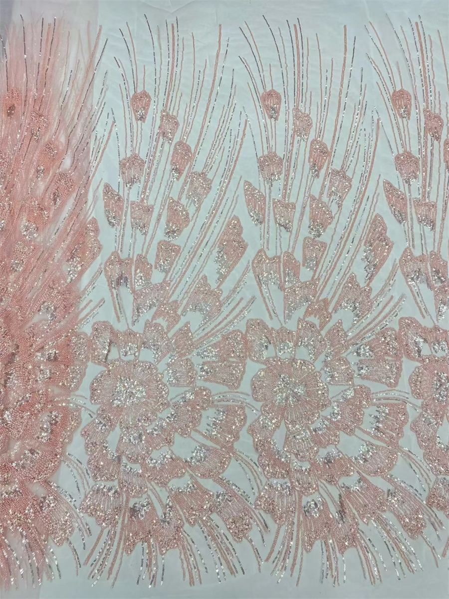 Beaded Fabric for Prom Dresses - 5 Yards, Embellished Tulle Fabric with Beads, Sequins, Pearls