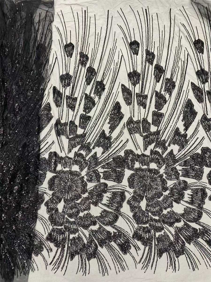 Beaded Fabric for Prom Dresses - 5 Yards, Embellished Tulle Fabric with Beads, Sequins, Pearls