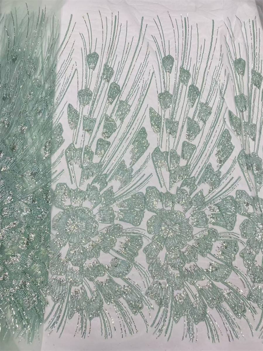 Beaded Fabric for Prom Dresses - 5 Yards, Embellished Tulle Fabric with Beads, Sequins, Pearls