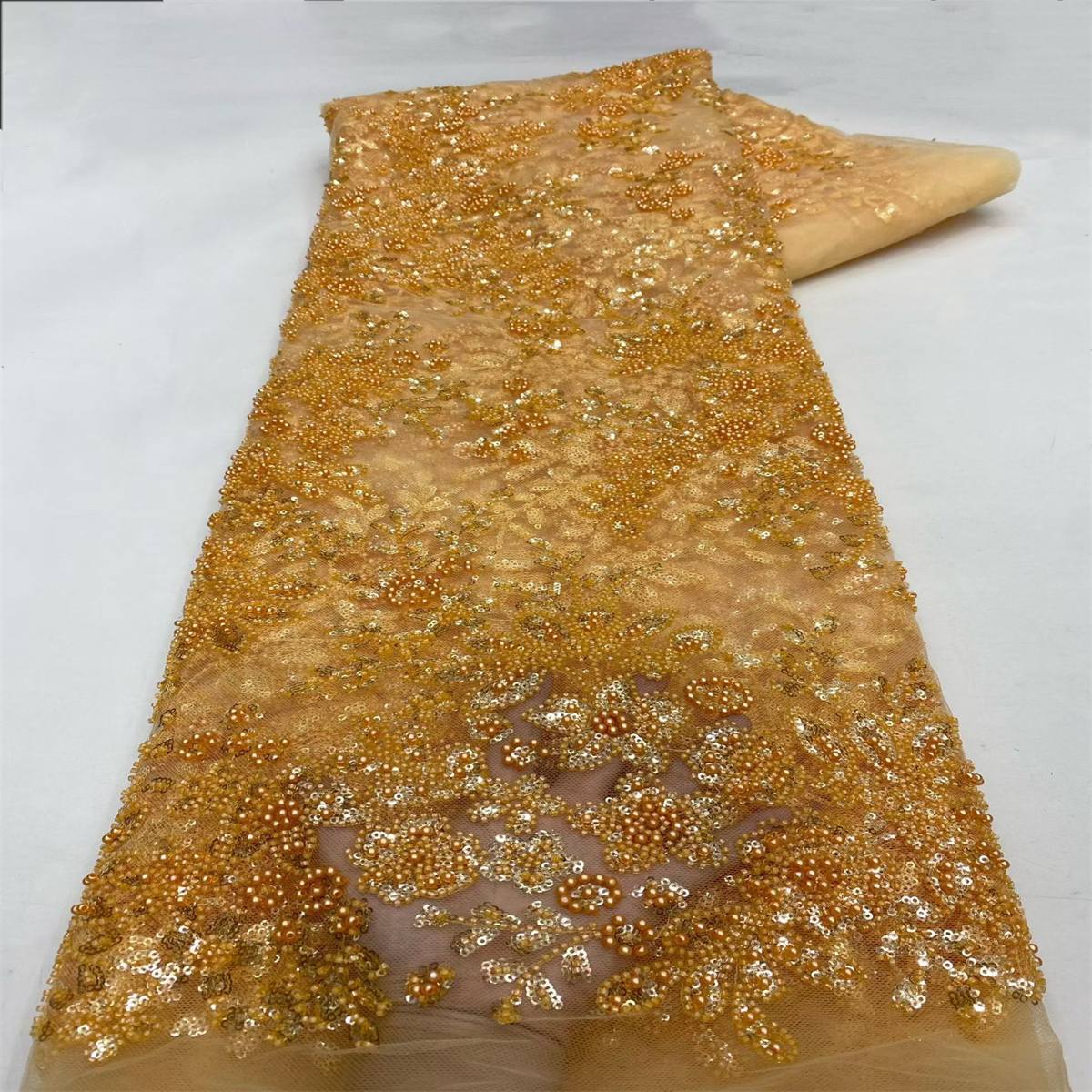 Beaded Fabric for Prom Dresses - 5 Yards, Embellished Tulle Fabric with Beads, Sequins, Pearls