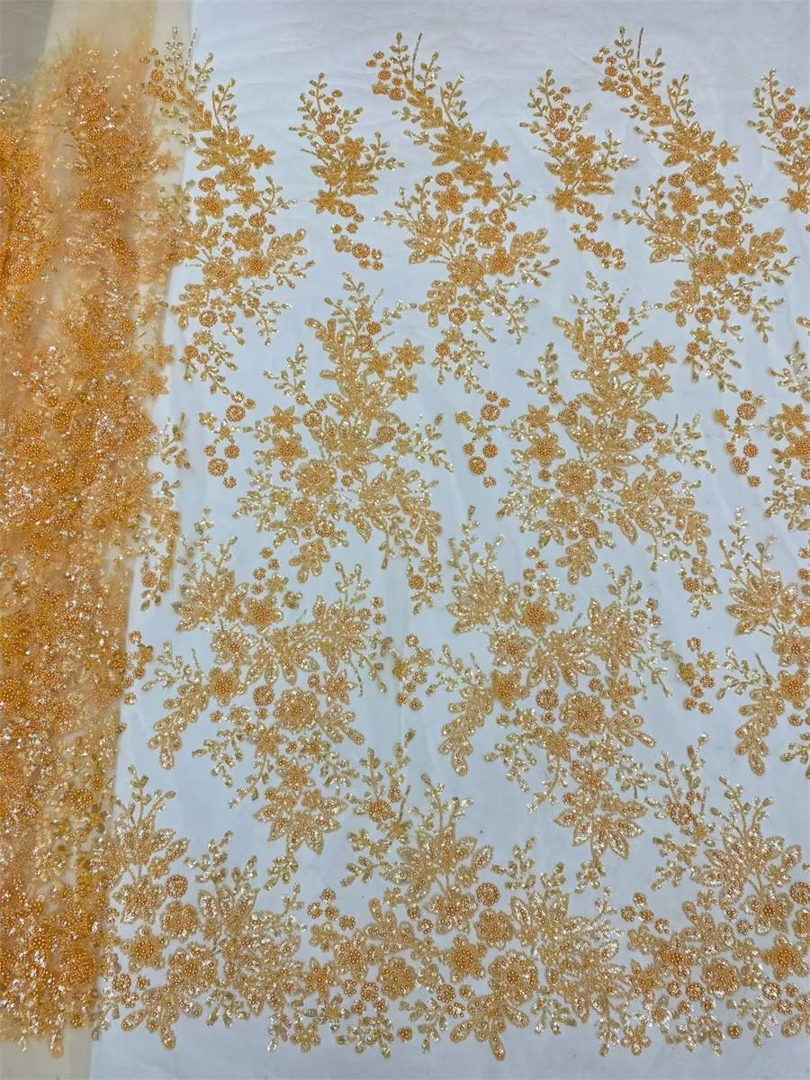 Beaded Fabric for Prom Dresses - 5 Yards, Embellished Tulle Fabric with Beads, Sequins, Pearls
