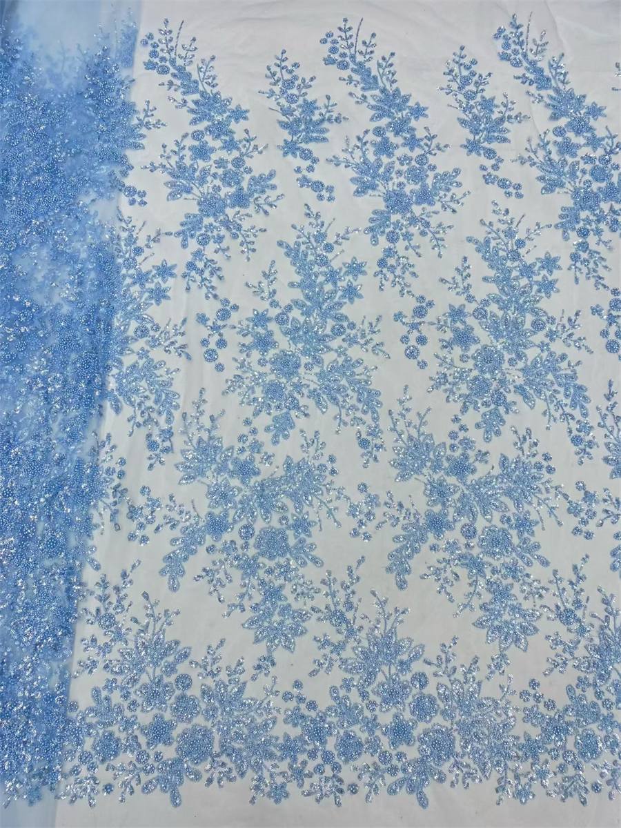 Beaded Fabric for Prom Dresses - 5 Yards, Embellished Tulle Fabric with Beads, Sequins, Pearls