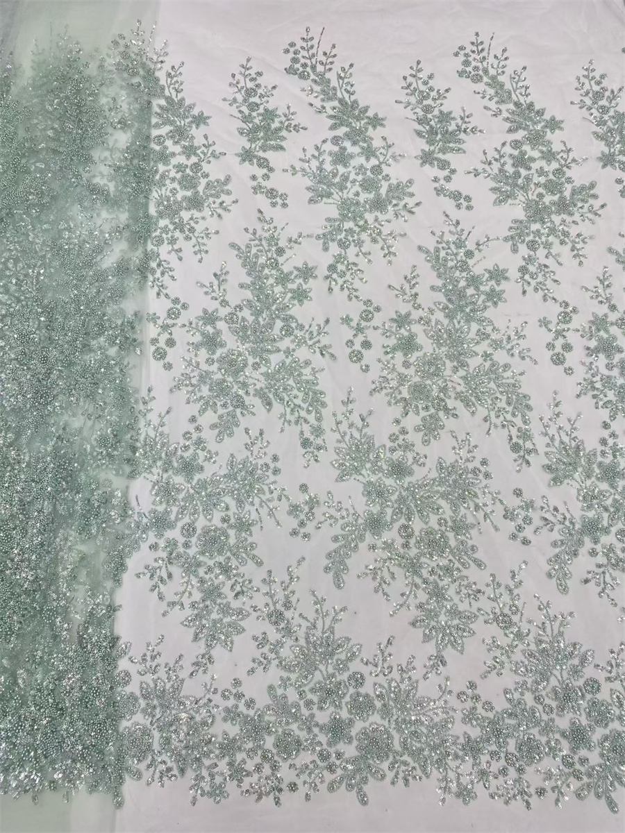 Beaded Fabric for Prom Dresses - 5 Yards, Embellished Tulle Fabric with Beads, Sequins, Pearls
