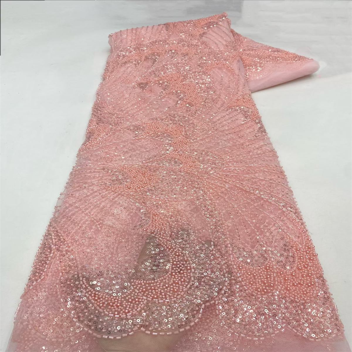 Beaded Fabric for Prom Dresses - 5 Yards, Embellished Tulle Fabric with Beads, Sequins, Pearls