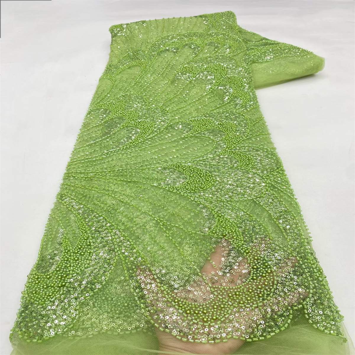 Beaded Fabric for Prom Dresses - 5 Yards, Embellished Tulle Fabric with Beads, Sequins, Pearls