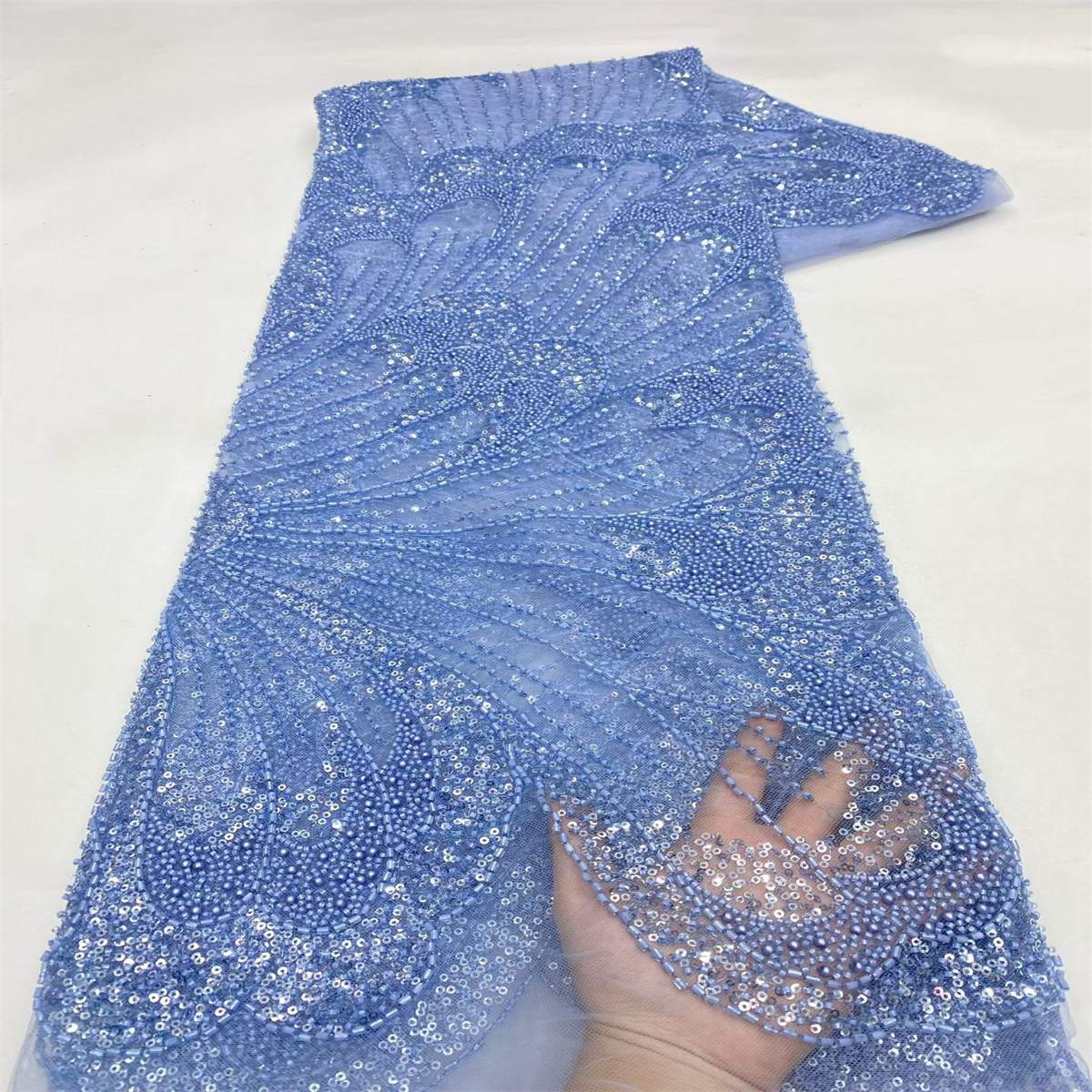 Beaded Fabric for Prom Dresses - 5 Yards, Embellished Tulle Fabric with Beads, Sequins, Pearls