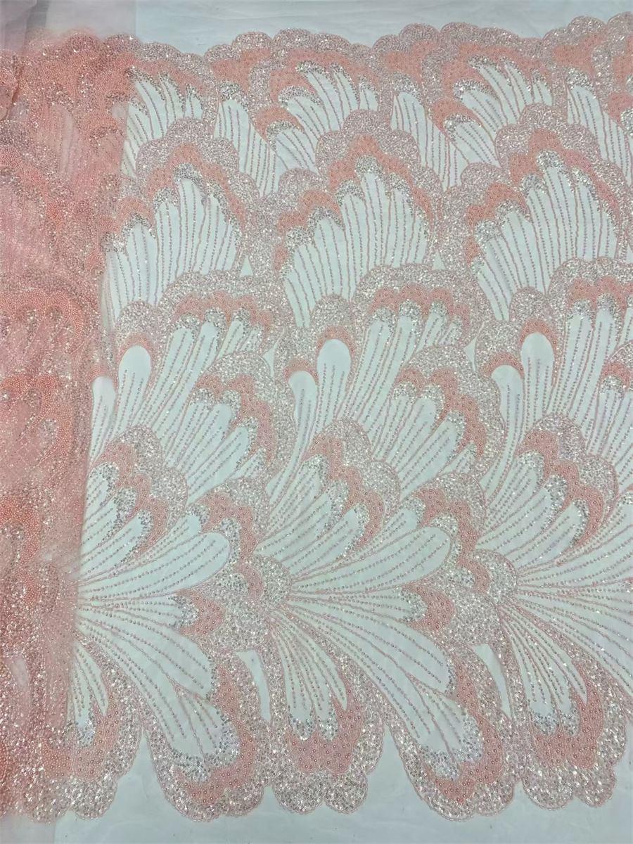 Beaded Fabric for Prom Dresses - 5 Yards, Embellished Tulle Fabric with Beads, Sequins, Pearls