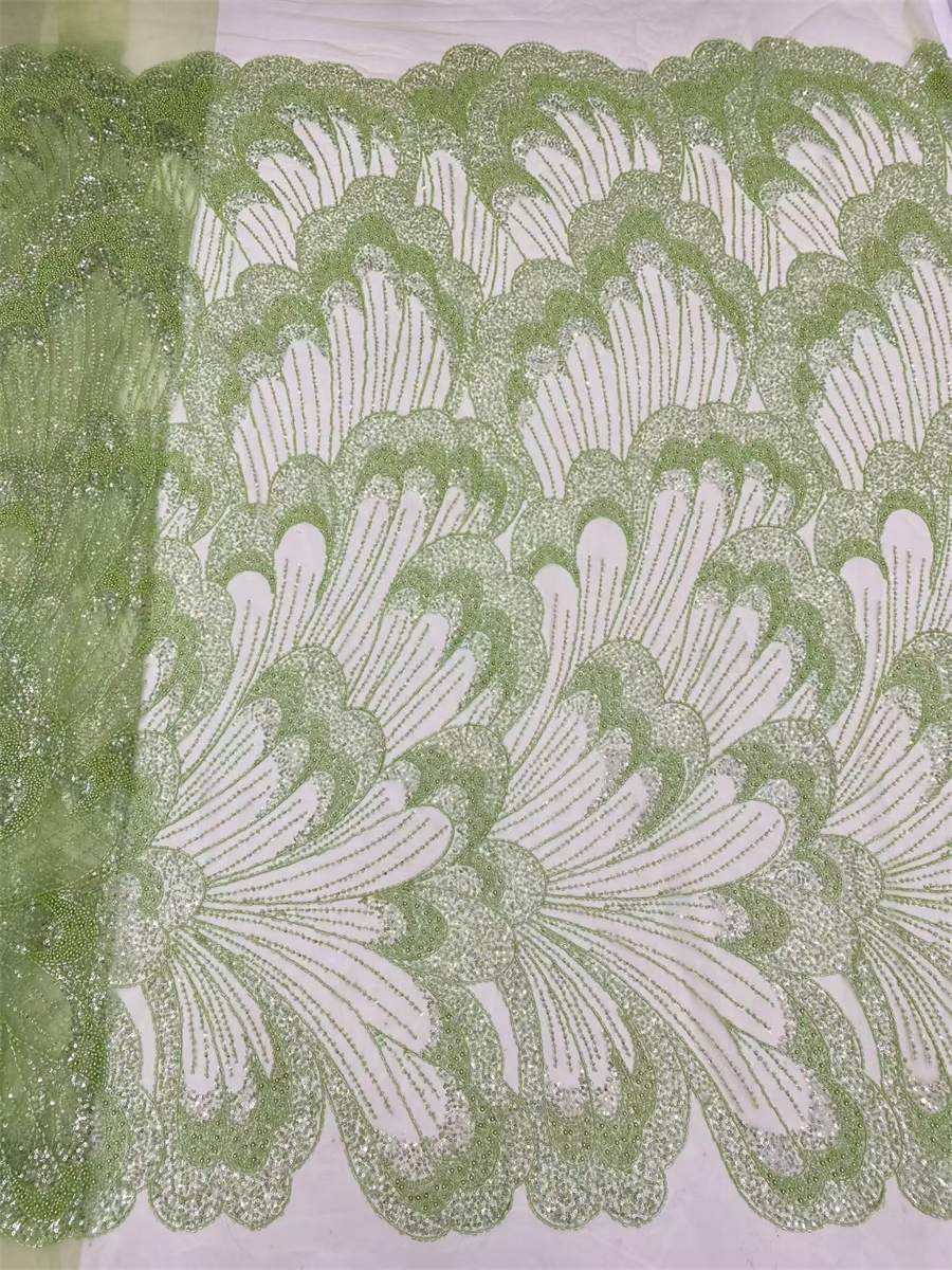 Beaded Fabric for Prom Dresses - 5 Yards, Embellished Tulle Fabric with Beads, Sequins, Pearls