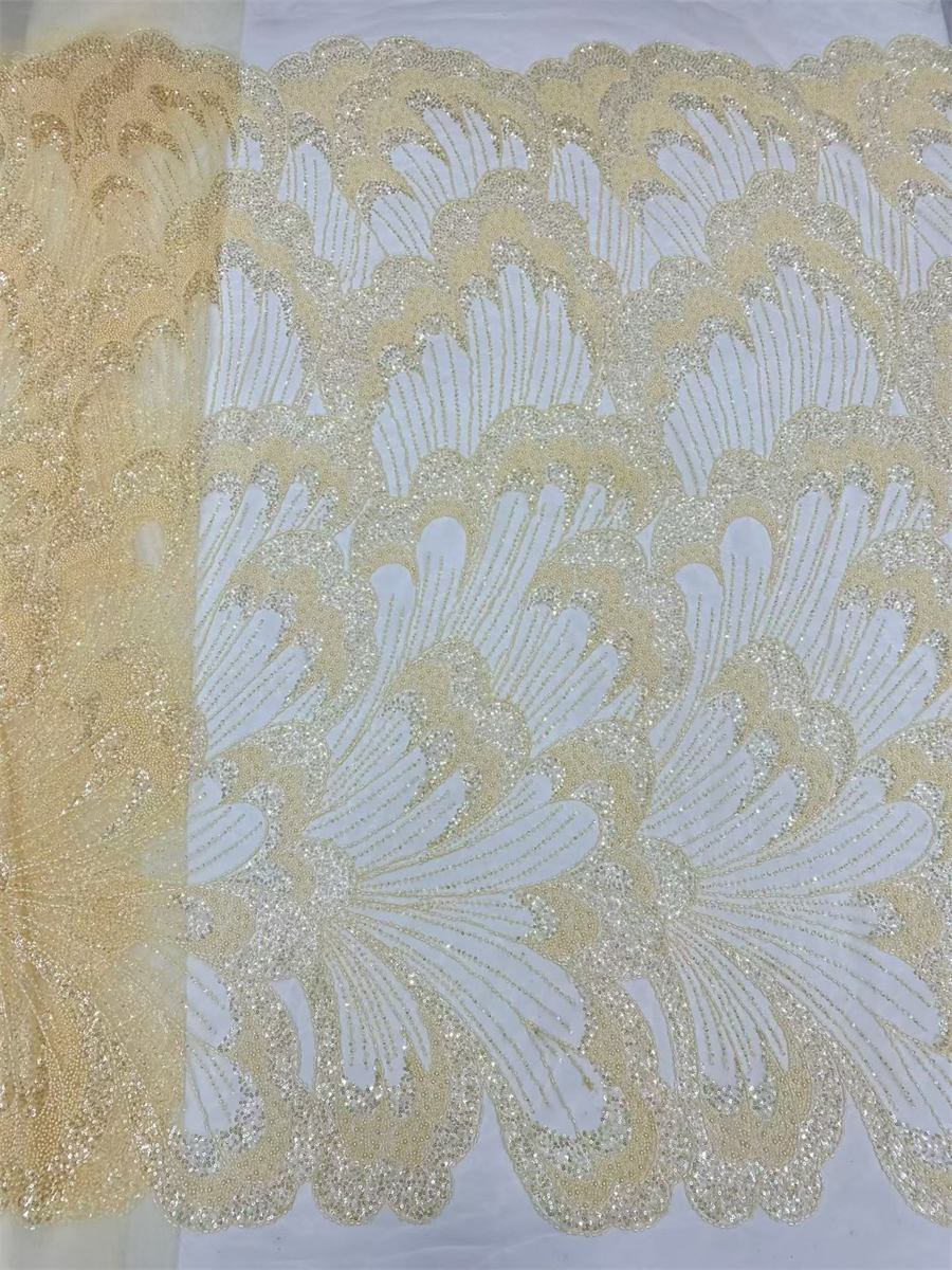 Beaded Fabric for Prom Dresses - 5 Yards, Embellished Tulle Fabric with Beads, Sequins, Pearls