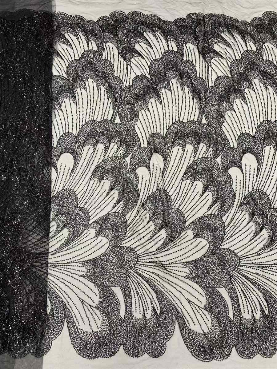 Beaded Fabric for Prom Dresses - 5 Yards, Embellished Tulle Fabric with Beads, Sequins, Pearls