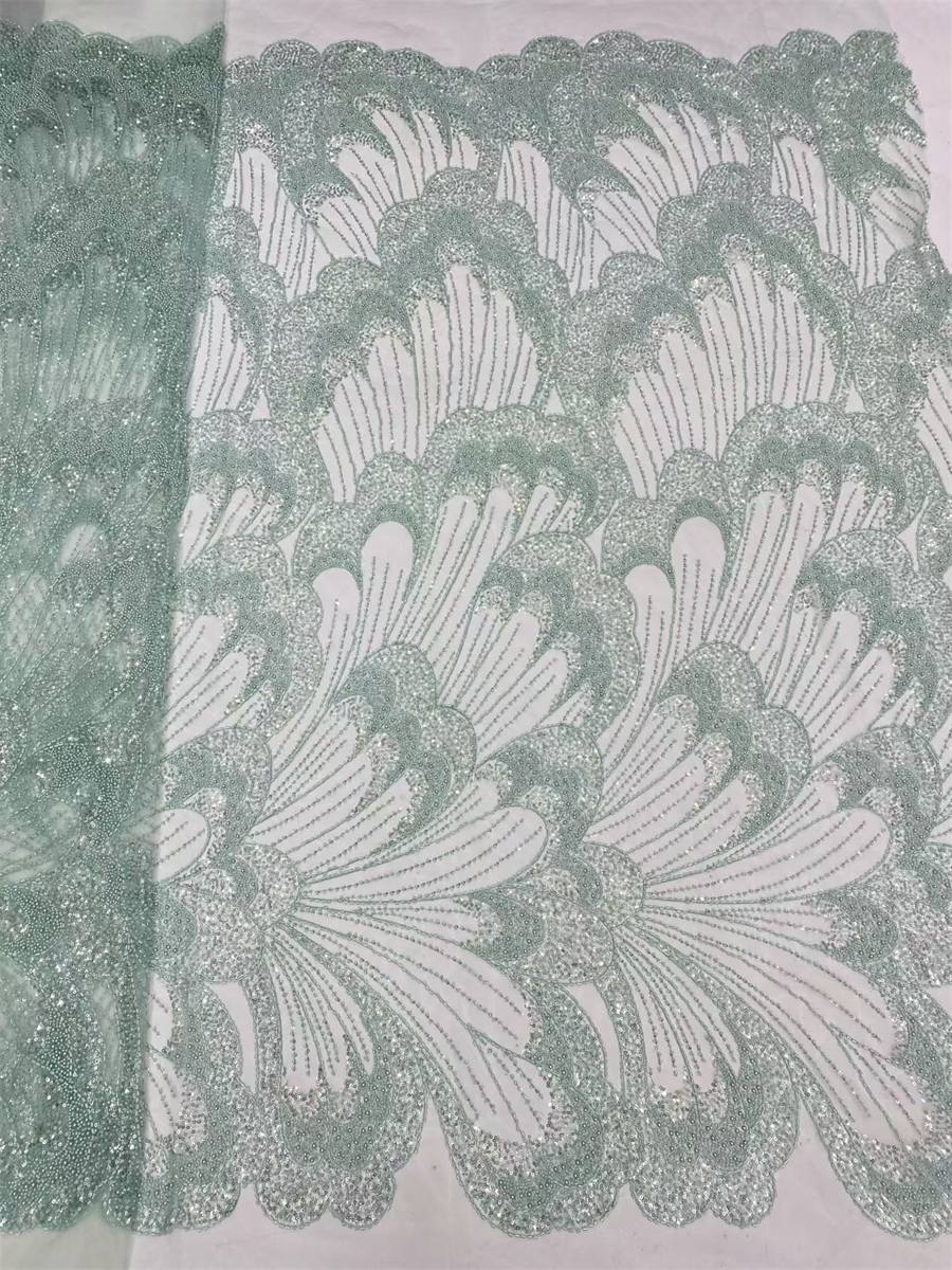 Beaded Fabric for Prom Dresses - 5 Yards, Embellished Tulle Fabric with Beads, Sequins, Pearls