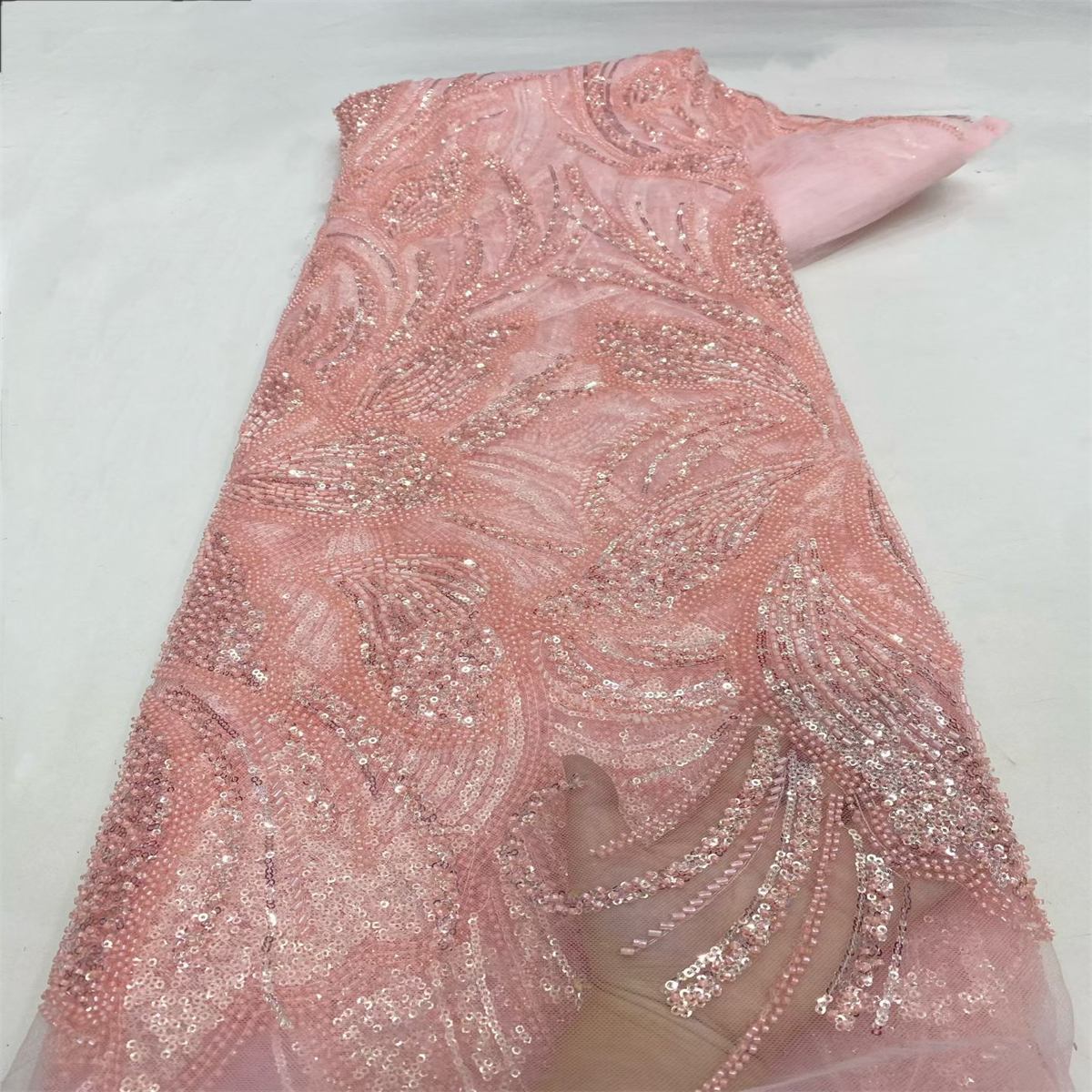 Beaded Fabric for Prom Dresses - 5 Yards, Embellished Tulle Fabric with Beads, Sequins, Pearls