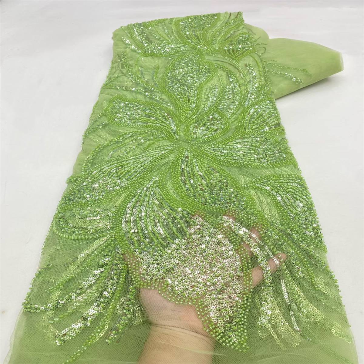 Beaded Fabric for Prom Dresses - 5 Yards, Embellished Tulle Fabric with Beads, Sequins, Pearls