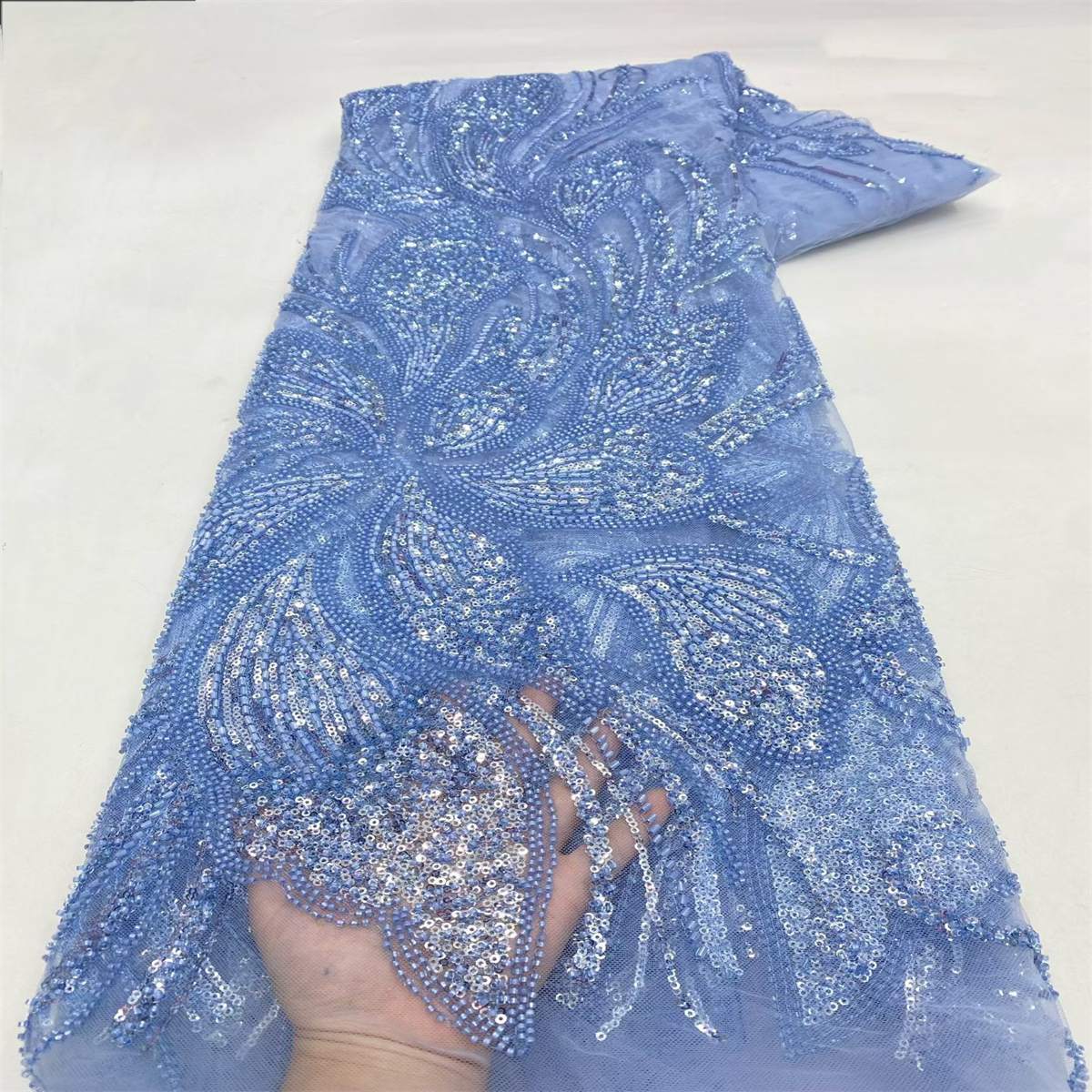 Beaded Fabric for Prom Dresses - 5 Yards, Embellished Tulle Fabric with Beads, Sequins, Pearls