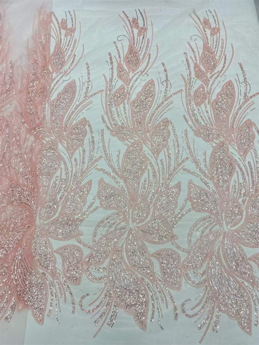 Beaded Fabric for Prom Dresses - 5 Yards, Embellished Tulle Fabric with Beads, Sequins, Pearls