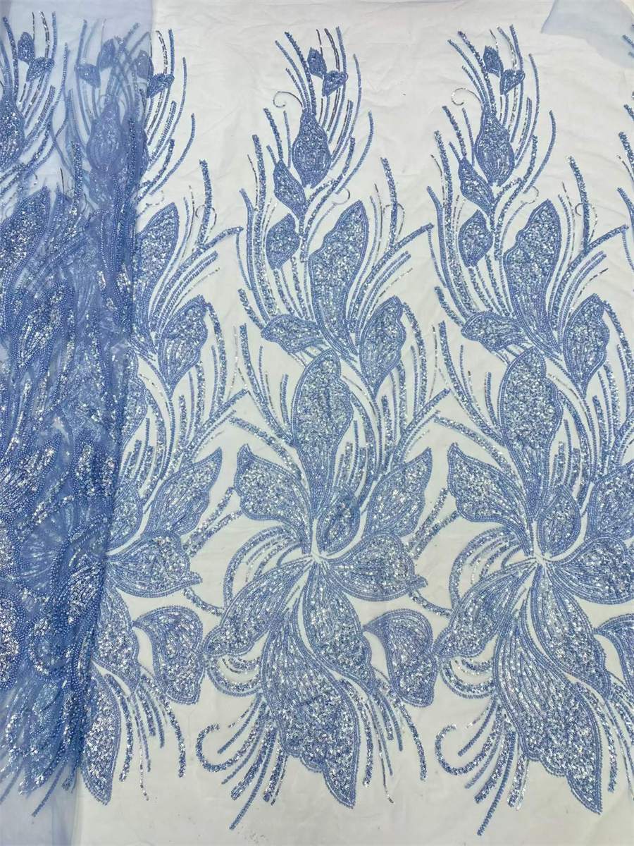 Beaded Fabric for Prom Dresses - 5 Yards, Embellished Tulle Fabric with Beads, Sequins, Pearls
