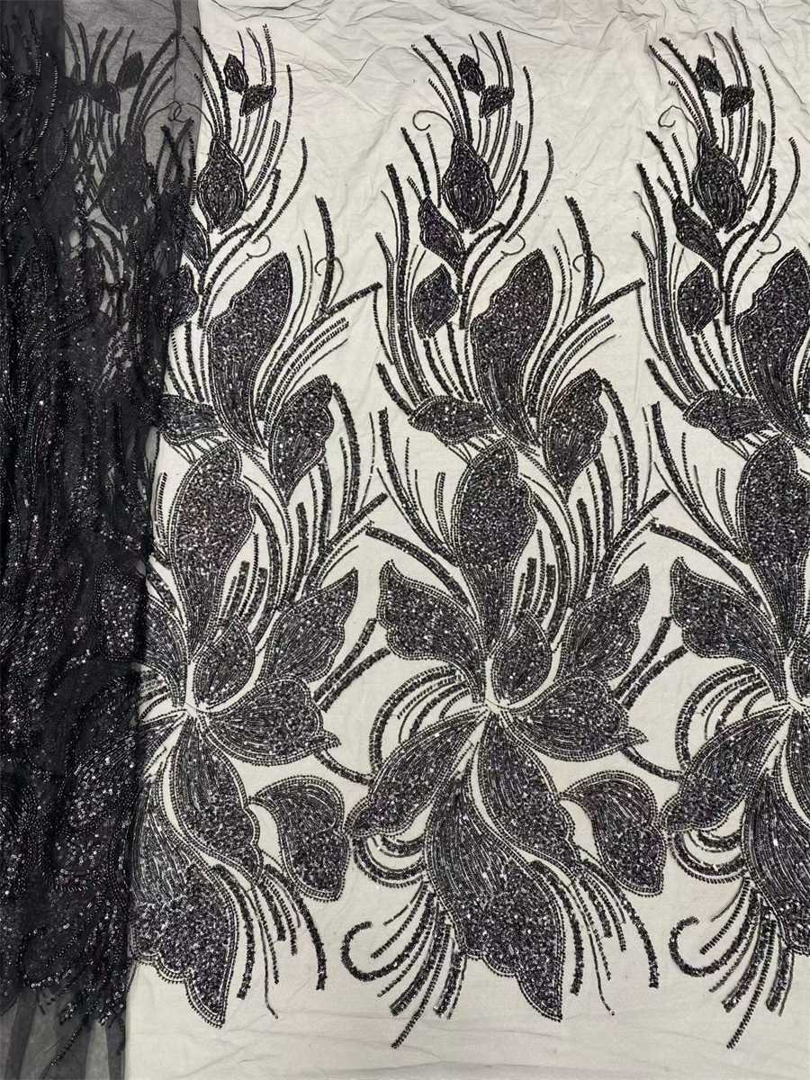 Beaded Fabric for Prom Dresses - 5 Yards, Embellished Tulle Fabric with Beads, Sequins, Pearls