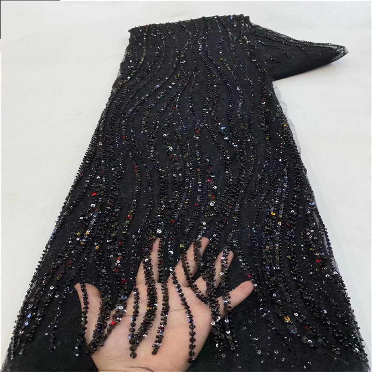 Beaded Fabric for Prom Dresses - 5 Yards, Embellished Tulle Fabric with Beads, Sequins, Pearls