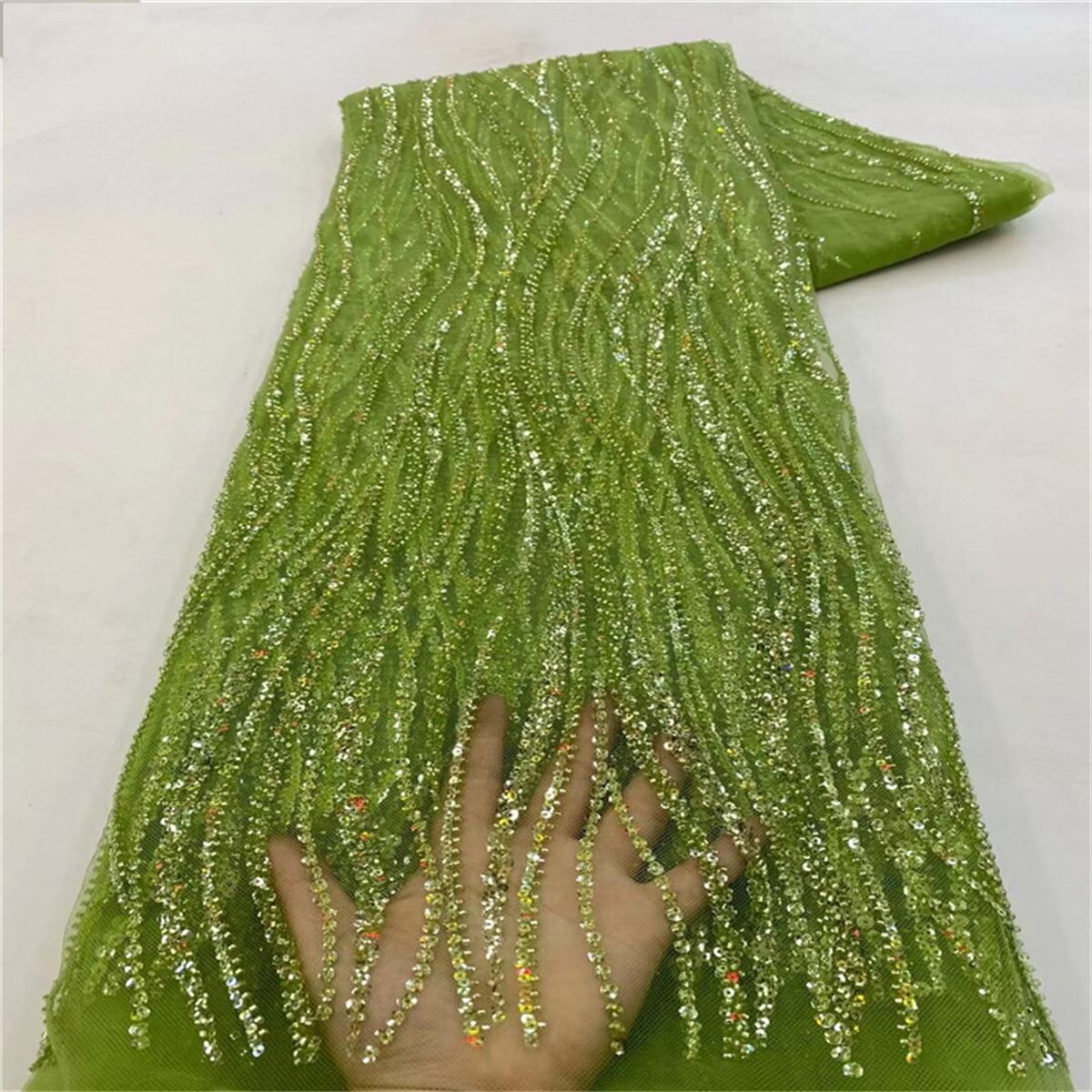 Beaded Fabric for Prom Dresses - 5 Yards, Embellished Tulle Fabric with Beads, Sequins, Pearls