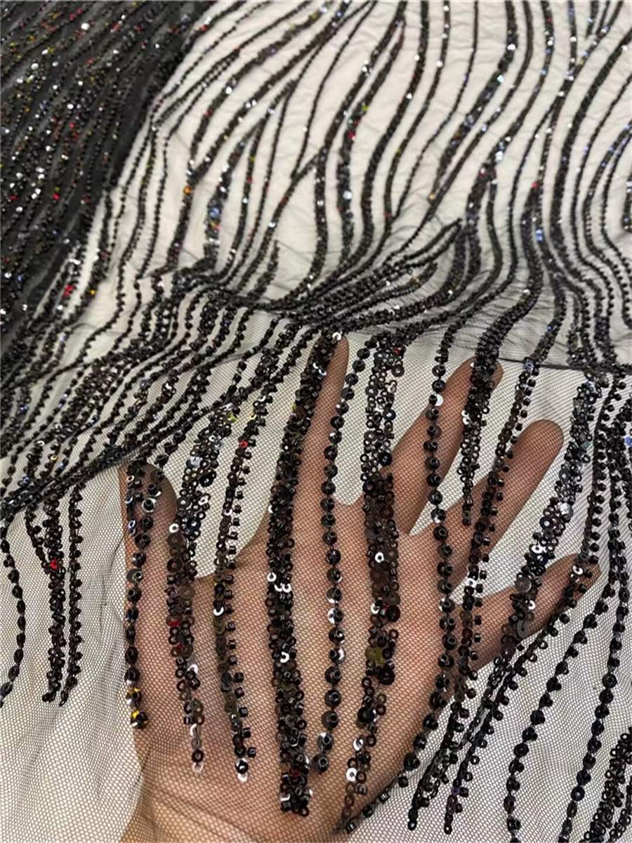 Beaded Fabric for Prom Dresses - 5 Yards, Embellished Tulle Fabric with Beads, Sequins, Pearls