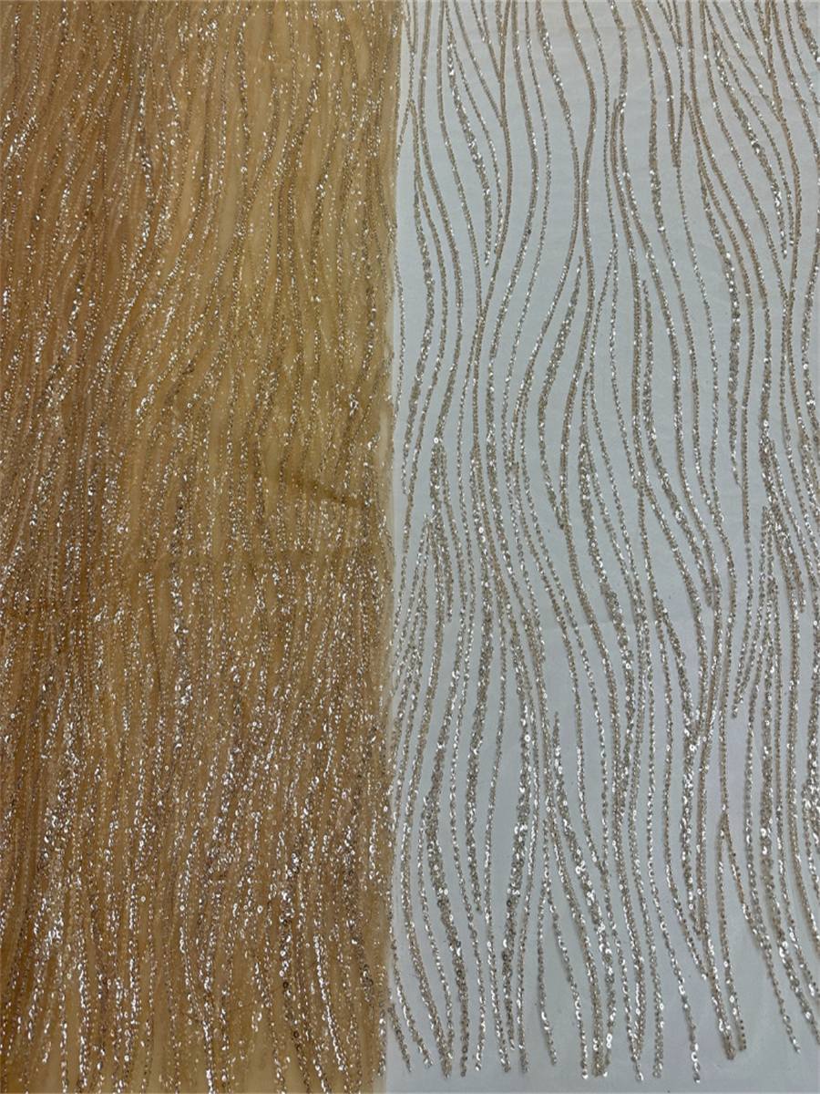 Beaded Fabric for Prom Dresses - 5 Yards, Embellished Tulle Fabric with Beads, Sequins, Pearls