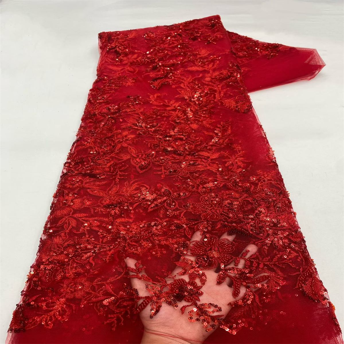 Embroidered Beaded Lace Fabric for Prom Dresses - 5 Yards
