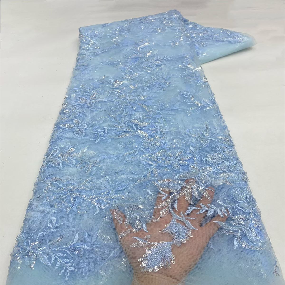 Embroidered Beaded Lace Fabric for Prom Dresses - 5 Yards