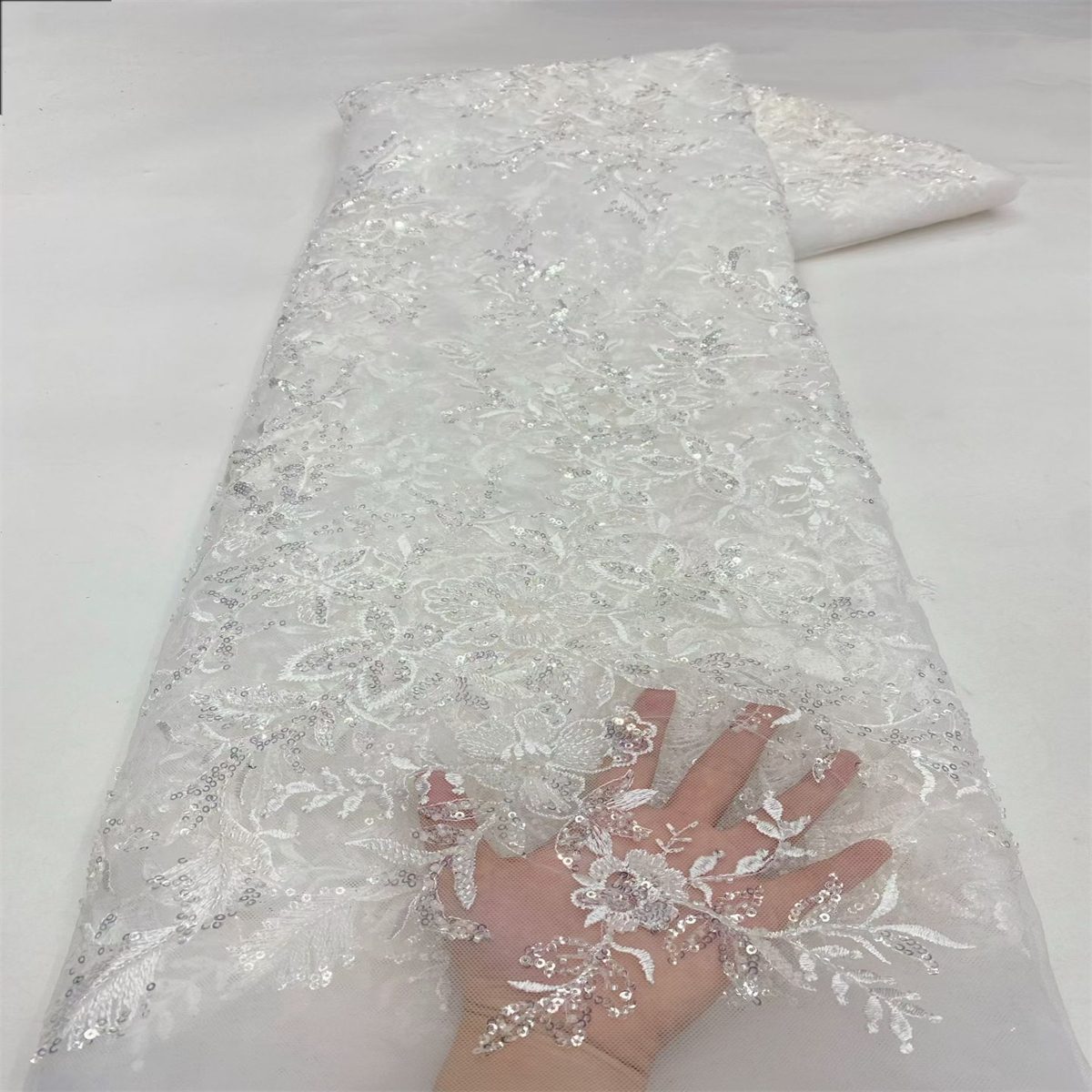 Embroidered Beaded Lace Fabric for Prom Dresses - 5 Yards
