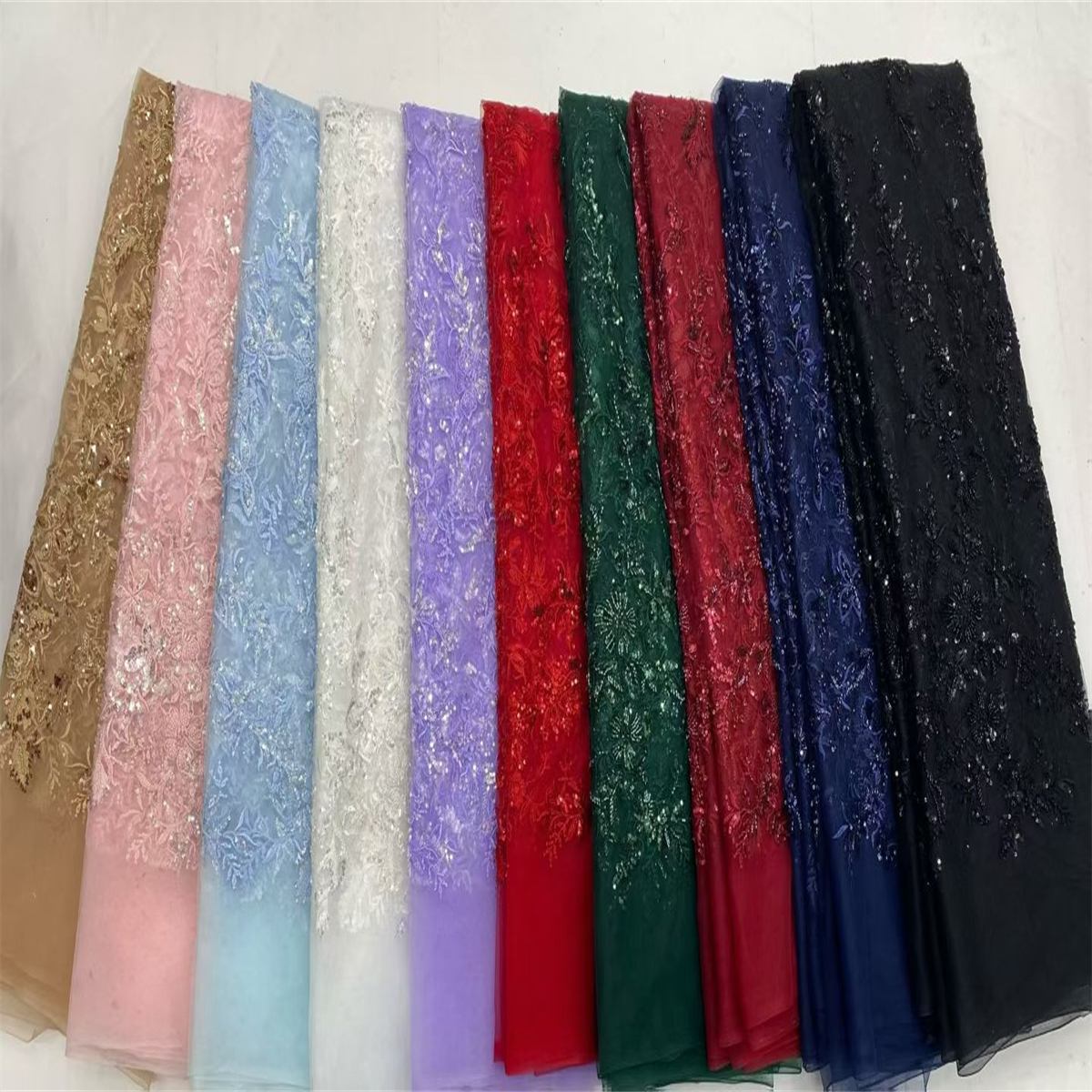 Embroidered Beaded Lace Fabric for Prom Dresses - 5 Yards