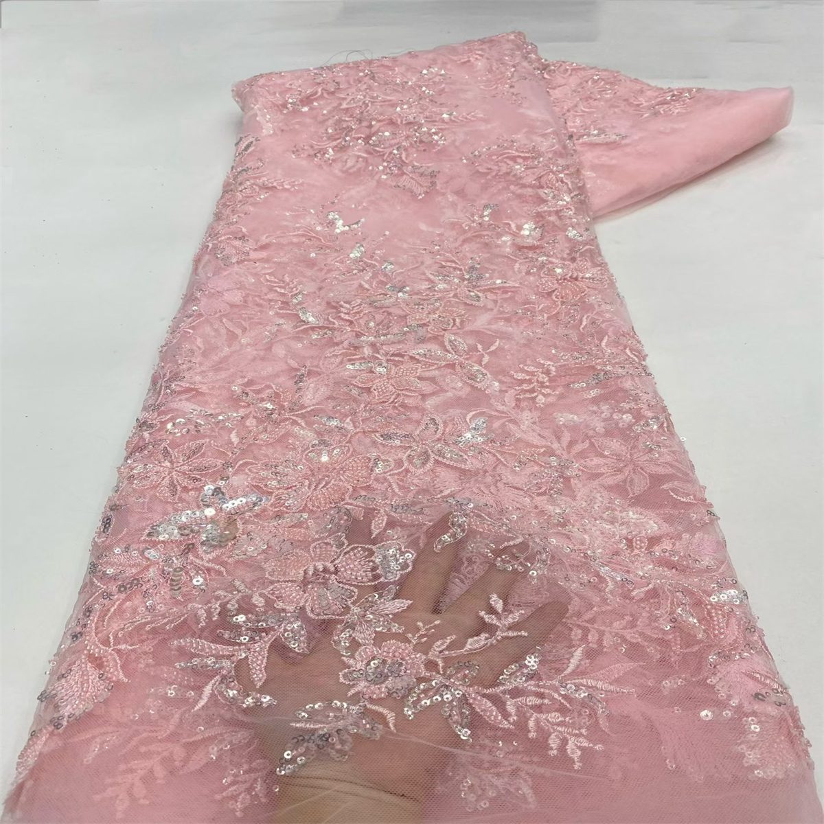 Embroidered Beaded Lace Fabric for Prom Dresses - 5 Yards