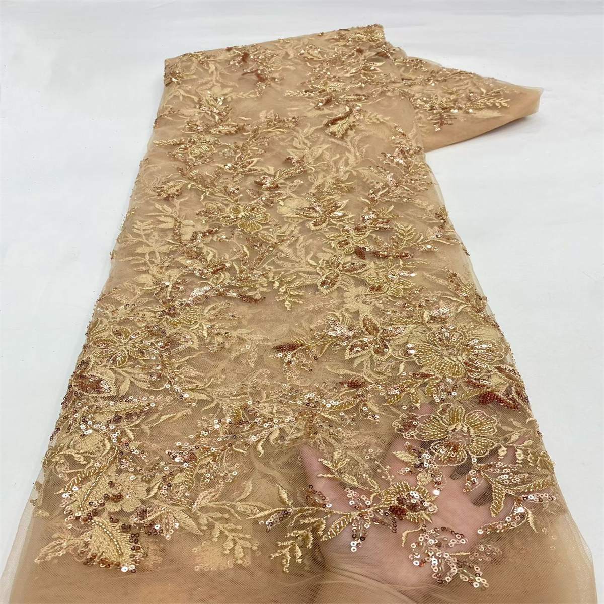 Embroidered Beaded Lace Fabric for Prom Dresses - 5 Yards