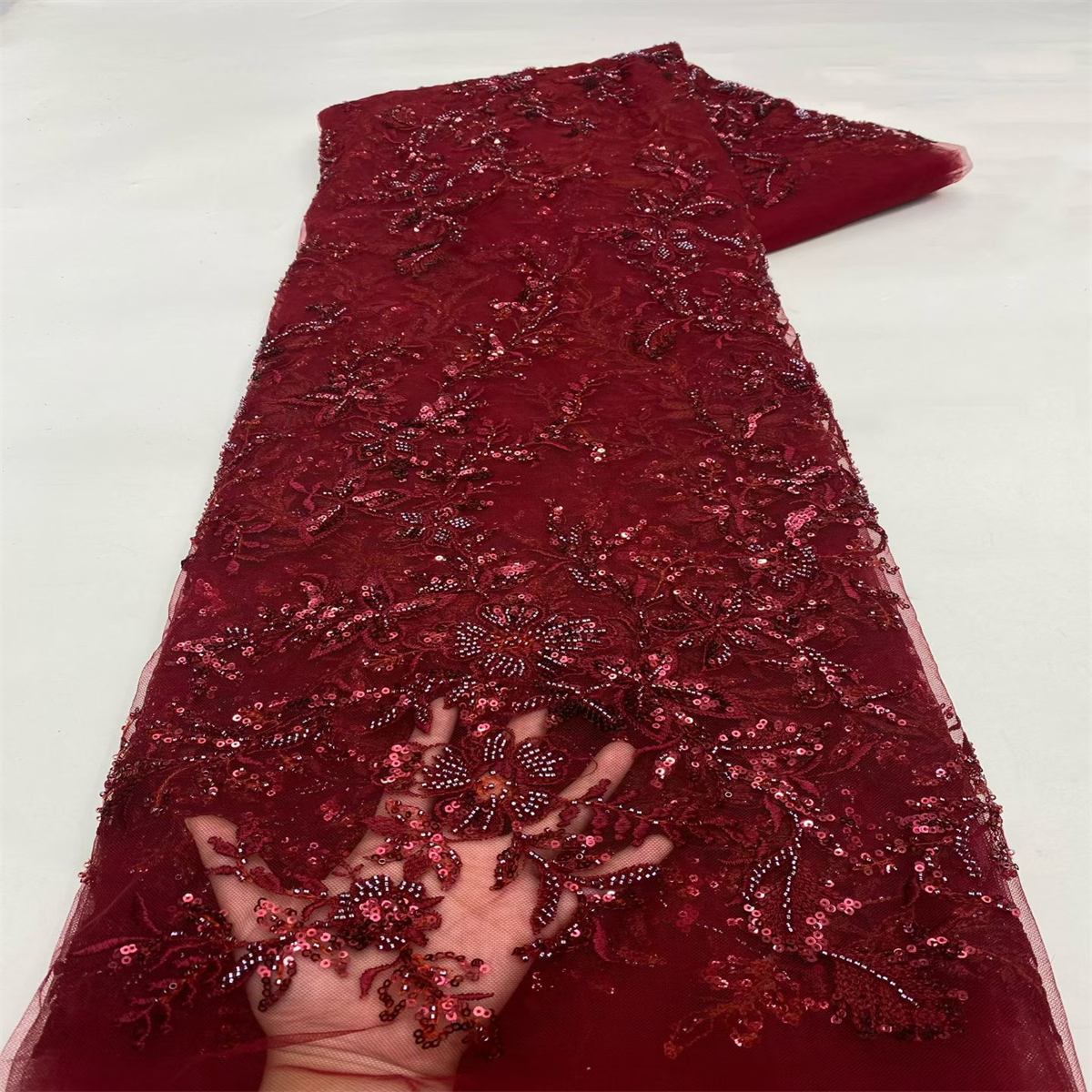 Embroidered Beaded Lace Fabric for Prom Dresses - 5 Yards