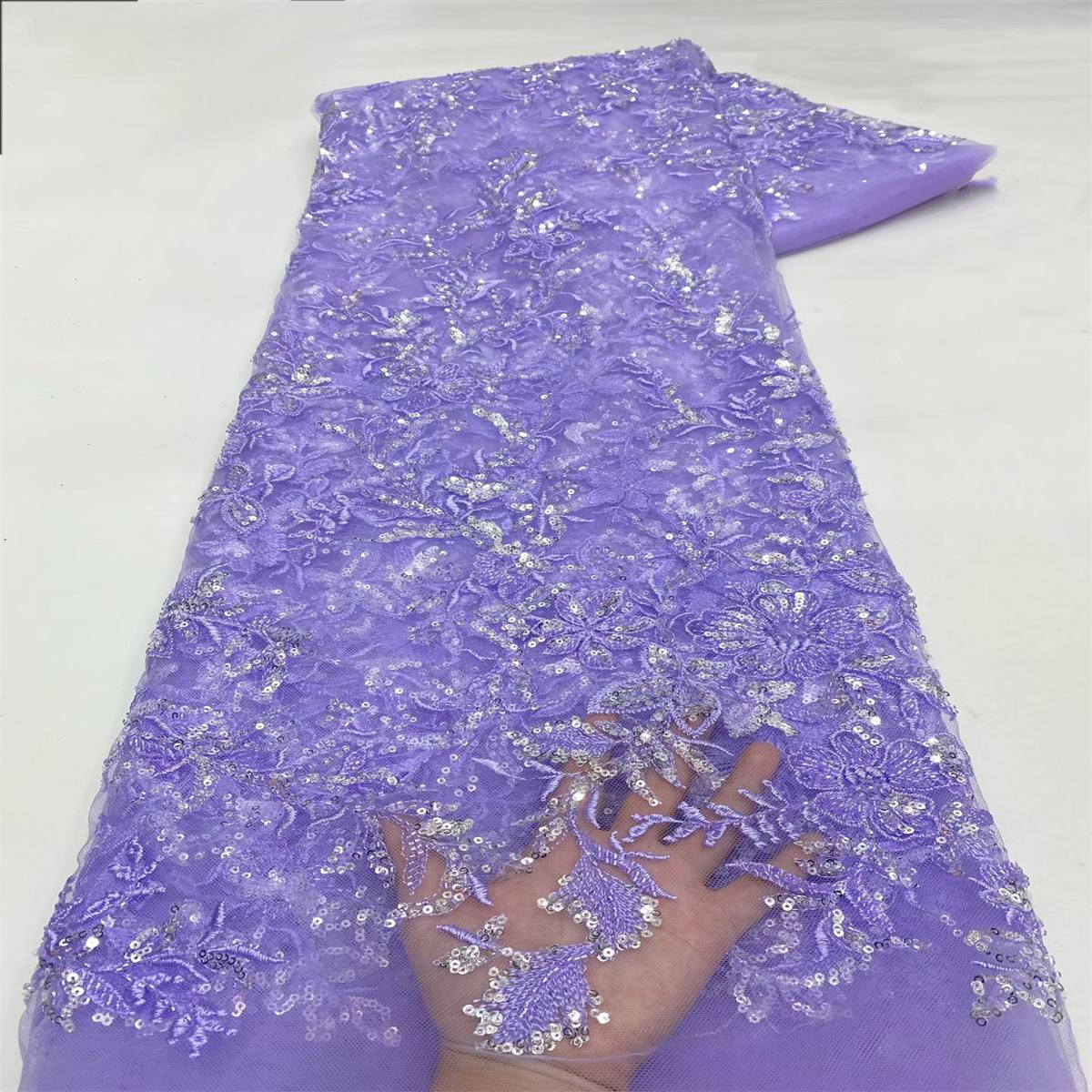 Embroidered Beaded Lace Fabric for Prom Dresses - 5 Yards