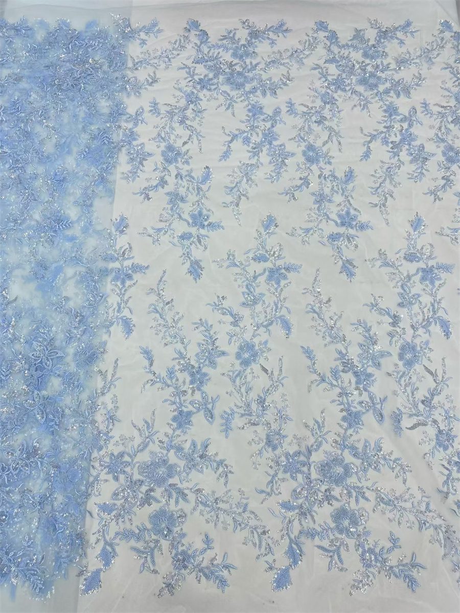 Embroidered Beaded Lace Fabric for Prom Dresses - 5 Yards