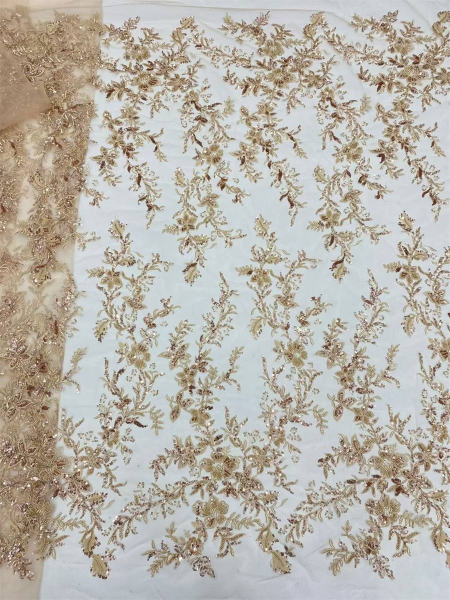 Embroidered Beaded Lace Fabric for Prom Dresses - 5 Yards