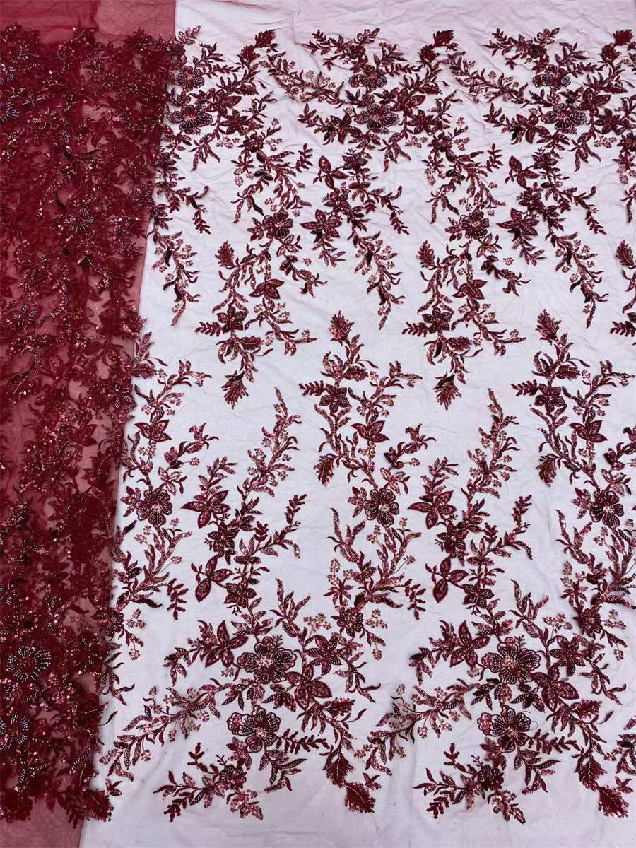 Embroidered Beaded Lace Fabric for Prom Dresses - 5 Yards