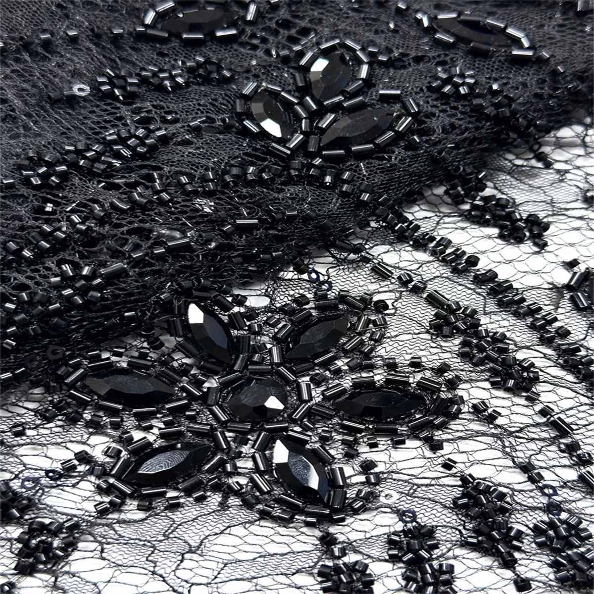 Beaded Lace Fabric for Dressmaking, Embellished with Beads, Sequins, Rhinestones - 5 Yards | L001 NEW