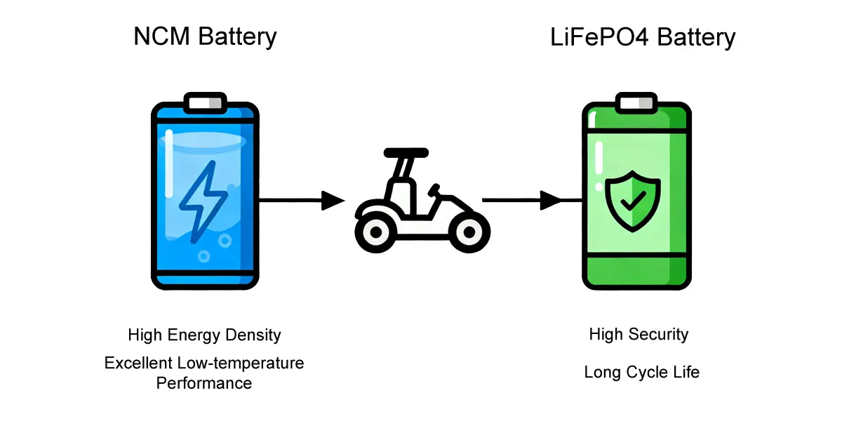 ประเภทแบตเตอรี่ลิเธียมทั่วไปสำหรับรถโกคาร์ทไฟฟ้า: NCM เทียบกับ LiFePO4